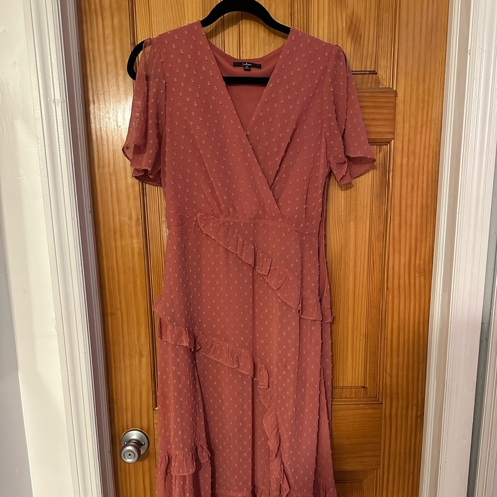 Lulu's Pink Flutter Sleeve Midi Sundress